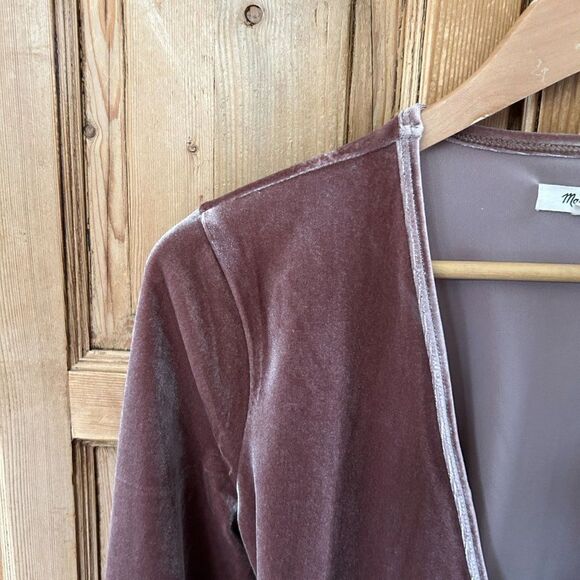 Madewell Small Blouse Taupe Pink Velvet Ballet Wrap Top Long Sleeve Tie Shirt - Picture 4 of 10